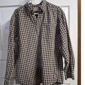 L.L. Bean Mens Plaid Button-Down Shirt Gingham Cotton Long Sleeve Size Large